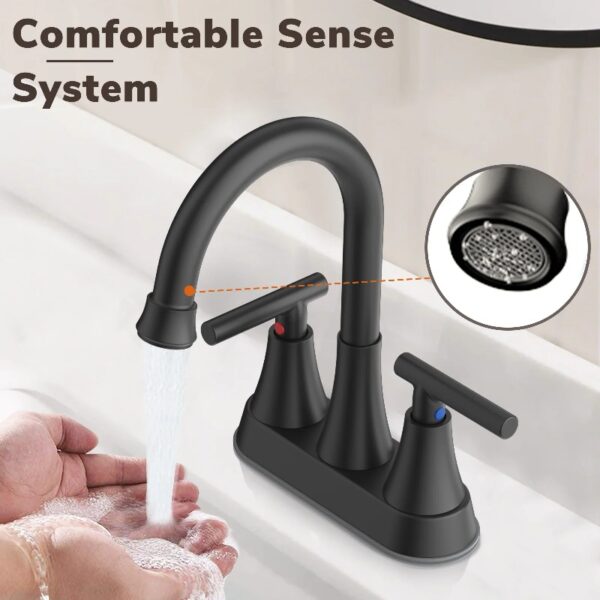 Bathroom Faucets 4 Inch Matte Black Bathroom Sink Faucet, Stainless Steel Lead-Free 2-Handle Centerset Faucet with Pop-up Drain and 2 Supply Hoses Fits 2 or 3-hole Sink