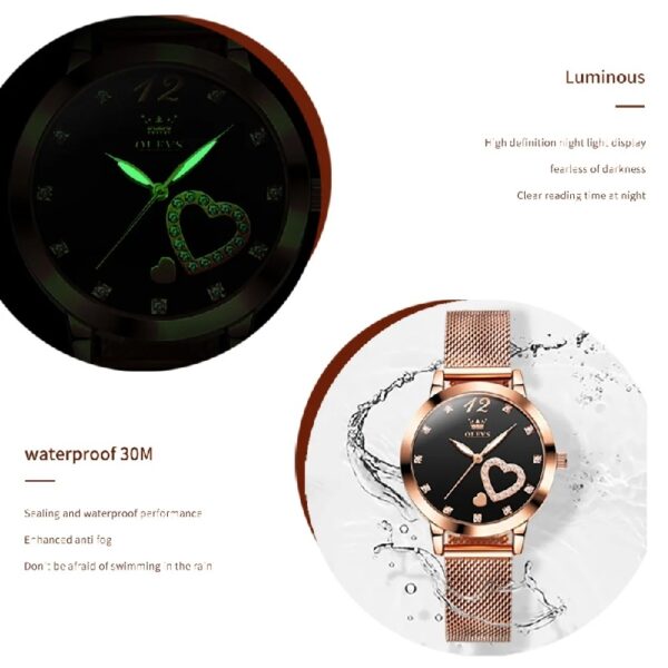 Women Watch Fashion Rose Gold Diamond Analog Quartz Female Watch for Women Luxury Dress Ladies Stainless Steel Luminous Waterproof Date Wrist Watches Green Dial