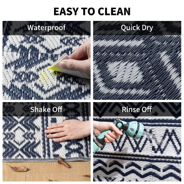 Outdoor Rug 6'x9' Waterproof Reversible Patio Rug Boho Geometric Indoor Outdoor Rugs Lightweight Plastic Straw Ourdoor Carpet for RV Camping Deck Balcony Modern Porch Decor Black and White