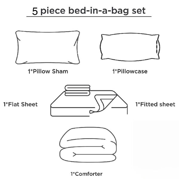 8 PCS Modern Comforter Set with Sheets All Season Bed in a Bag, Black, Queen Size