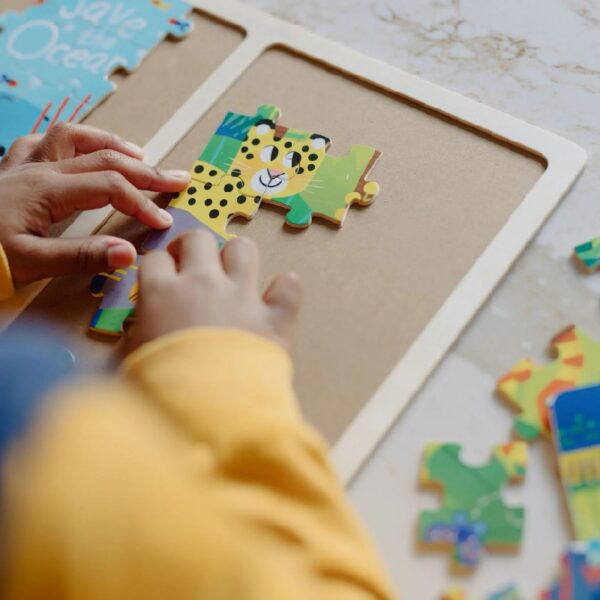 Little Buffalo 8pk Wood Kids Jigsaw Puzzles Plus Storage by