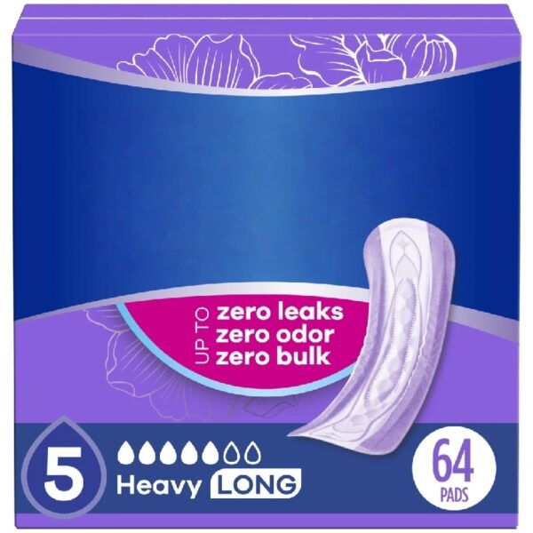 Discreet Incontinence Pads, Heavy Absorbency, Long Length, Lightly Scented 64 CT