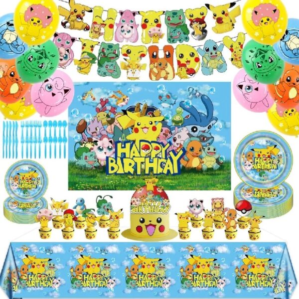 Birthday Party Decoration Pikachu Theme Party Decoration Party Decoration Set Party Decoration Supplies Balloons, Banner, Tablecover, Plates, Tableware