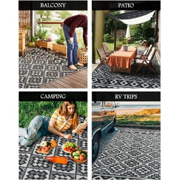 Outdoor Rug 5'x8' Waterproof Reversible Patio Rug Modern Lightweight Plastic Straw Indoor Outdoor Rug for RV Camping Deck Balcony Porch Boho Patio Decor Outdoor Carpet Brown and Beige