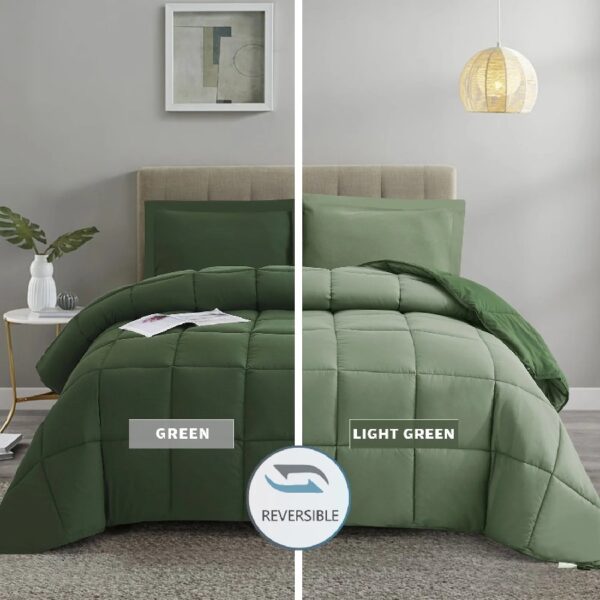 Light Weight Down Alternative Comforter Set, Queen, Green, Reversible