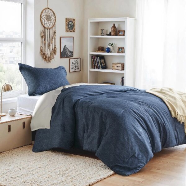 Full/Queen Comforter Sets, Reversible 3 Piece Extra Soft Bedding Set, Chambray Print Sage Green Comforter Bed Set with Pillow Shams