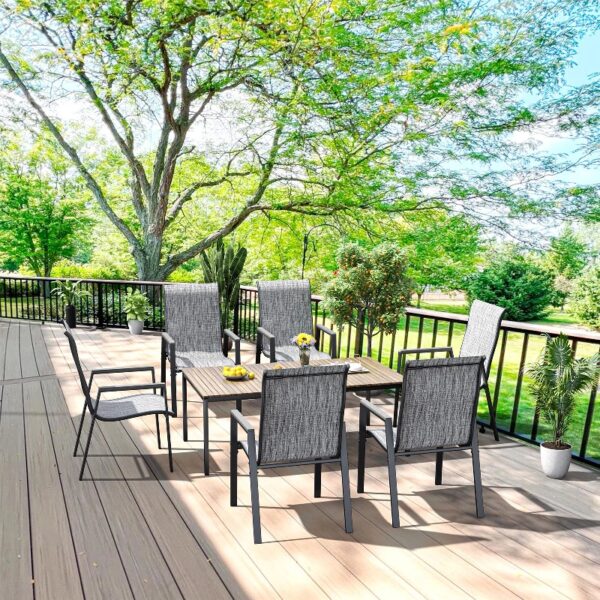 Outdoor Patio Dining Chairs Set of 2,Breathable Seat Fabric and Alloy Steel Frame for Backyard Porch Garden Sunroom , Dark Gray