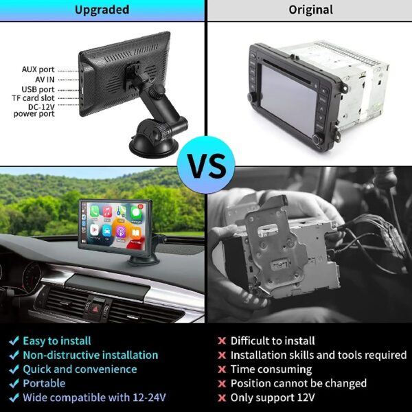 7-inch Touchscreen Wireless Car Stereo, Portable Car Radio Receiver with Apple Carplay & Android Auto Rear Camera GPS
