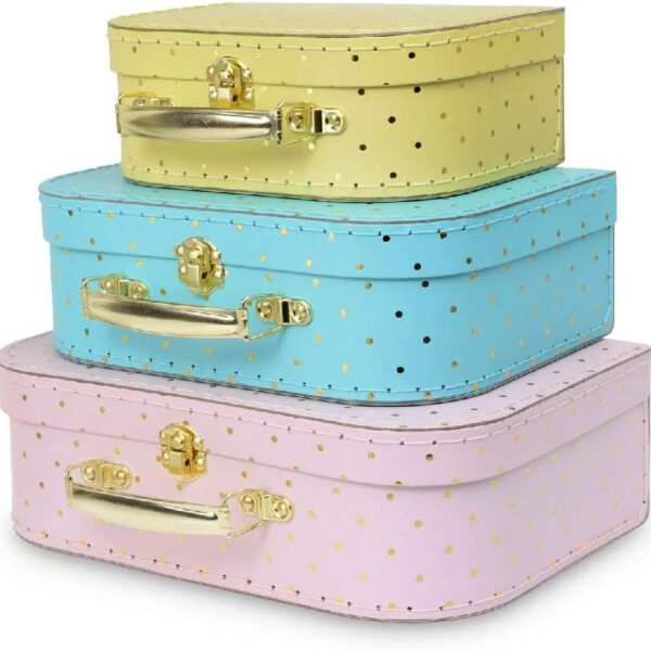 Jewelkeeper Paperboard Suitcases, Set of 3 Decorative Storage Boxes, Vintage Luggage for Birthdays, Weddings, World Map Design