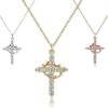 925 Sterling Silver Crown Cross Necklace for Women Teens, Dainty Cubic Zirconia Pendant Simple Faith Cross Jewelry Necklace