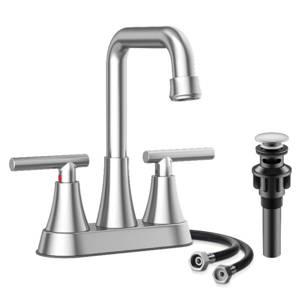 Bathroom Sink Faucet, 4 inch Matte Black Bathroom Faucets with Pop-up Drain and Supply Lines, Stainless Steel 2-Handle Centerset Faucet for Bathroom Faucet 3 Hole