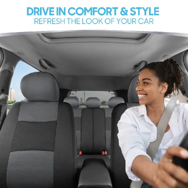 PolyPro Car Seat Covers Full Set in Charcoal on Black – Front and Rear Split Bench for Cars, Easy to Install Cover Set, Accessories Auto Trucks Van SUV