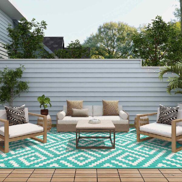 Outdoor Rugs Waterproof Plastic Straw Mat 6'x9' Reversible for RV Patio Deck Beach Black & Brown