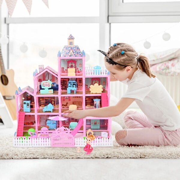 Huge Doll House - 285 PCS Girl Toys Large-Scale Dollhouse 12 Rooms Playhouse with LED Lights Furniture and Accessories, Big Doll House for Princess Age 3-8