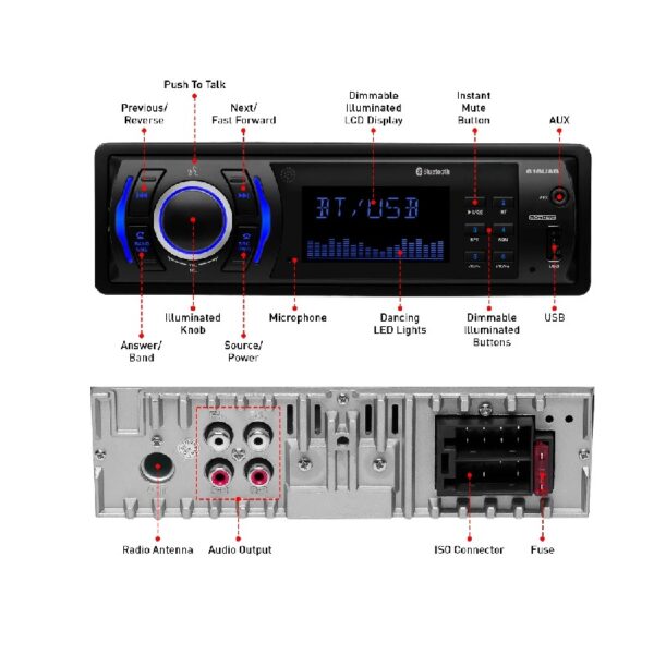 616UAB Car Stereo - Single Din, Bluetooth, No CD DVD Player, AM/FM Radio Receiver, MP3, USB, Aux-in