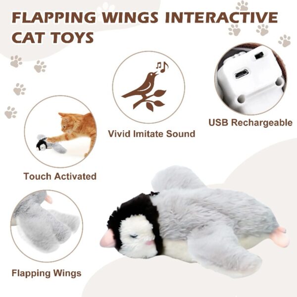 Risehigh Cat Toys for Indoor Cats Interactive Flapping Chirping Bird Kitten Toy Touch Activated Rechargeable Automatic with Catnip