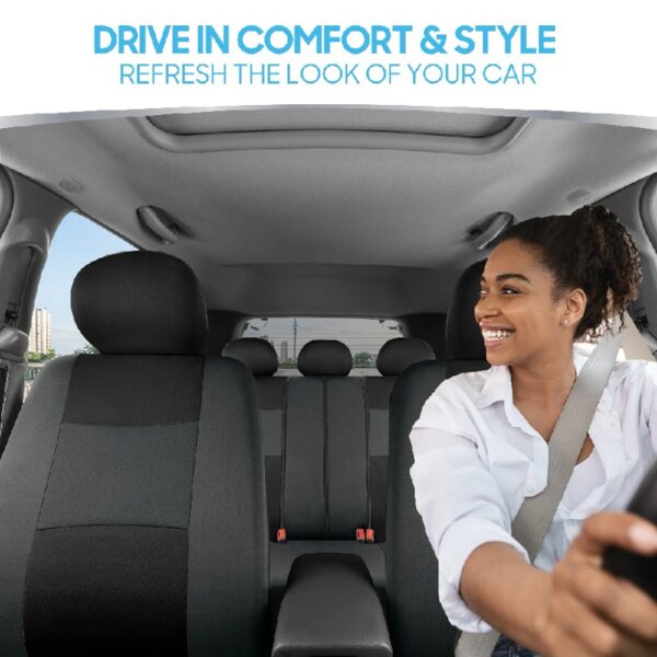 PolyPro Car Seat Covers Full Set in Charcoal on Black – Front and Rear Split Bench for Cars, Easy to Install Cover Set, Accessories Auto Trucks Van SUV