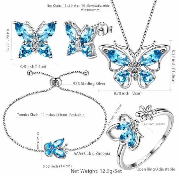 Purple Butterfly Jewelry Amethyst February Birthstone Jewelry Set Fine Necklace/Earrings 925 Sterling Silver Women Birthday Mother's Day Gifts