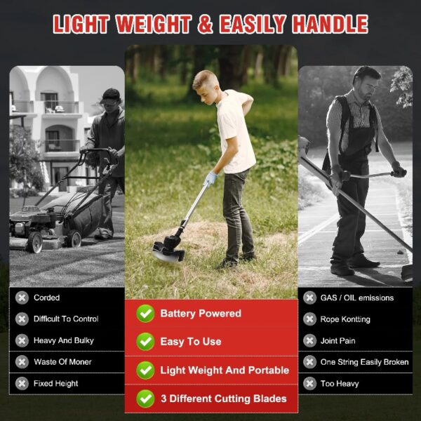 24V Black Electric Weed Eater Lawn Edger Cordless Grass String Trimmer Cutter + 2 Batteries & 3 Types Blades