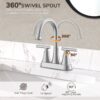 Bathroom Faucets 4 Inch Matte Black Bathroom Sink Faucet, Stainless Steel Lead-Free 2-Handle Centerset Faucet with Pop-up Drain and 2 Supply Hoses Fits 2 or 3-hole Sink
