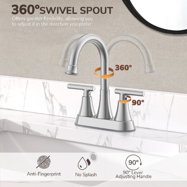Bathroom Faucets 4 Inch Matte Black Bathroom Sink Faucet, Stainless Steel Lead-Free 2-Handle Centerset Faucet with Pop-up Drain and 2 Supply Hoses Fits 2 or 3-hole Sink