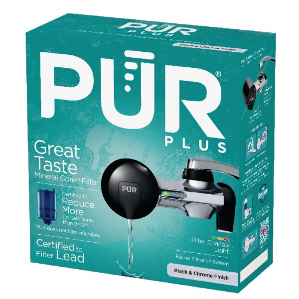 PLUS Faucet Mount Water Filtration System, Horizontal, Black/Chrome, PFM200B