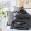 Queen Seersucker Comforter Set with Sheets Dark Grey Bed in a Bag 7-Pieces All Season Bedding Sets with Comforter, Pillow Sham, Flat Sheet, Fitted Sheet, Pillowcase