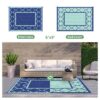 Outdoor Rugs Waterproof Plastic Straw Mat 6'x9' Reversible Patio Deck Beach Blue & White