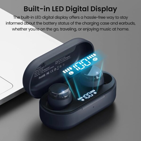 T12 in-Ear Wireless Earbuds Bluetooth 5.3 Headphones with 32EQ Mode,Stereo Bass Bluetooth Earbuds with ENC Noise Cancelling Mic,55H Play,IPX8 Waterproof,Wireless Charging for Home,Sports,Travel