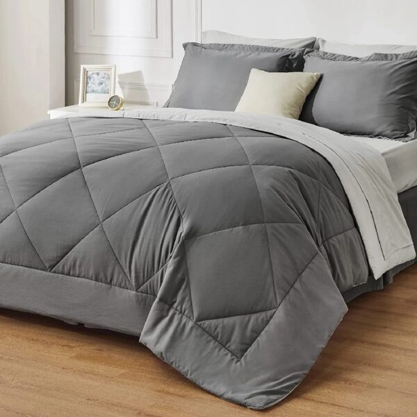Light Purple Queen Comforter Set - 7 Pieces Reversible Queen Bed in a Bag, Queen Bed Set Light Purple and Grey with Comforters, Sheets, Pillowcases & Shams