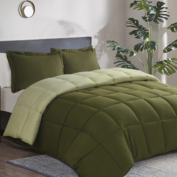 Light Weight Down Alternative Comforter Set, Queen, Green, Reversible