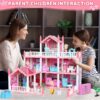 DollHouse with Colorful Light, Pretend Play Toddler Doll House Furniture Sets with 3 Dolls, 9 Rooms DIY , Creative Gift for Girls