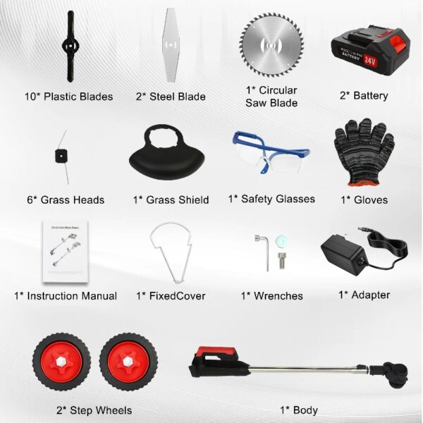24V Black Electric Weed Eater Lawn Edger Cordless Grass String Trimmer Cutter + 2 Batteries & 3 Types Blades