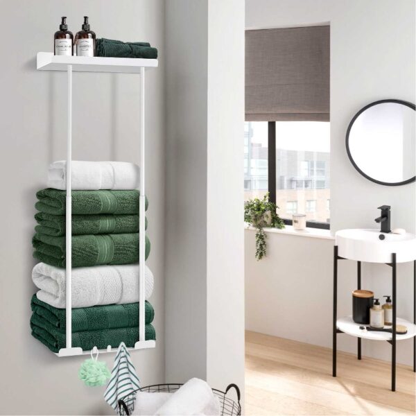 Livhil Wall Towel Rack for Rolled Towels, New Upgrade Towel Racks for Bathroom Wall Mounted, Bathroom Bar Towel Storage, Metal Bath Towel Holder for Folded Large Towel Washcloths, Black