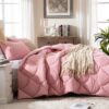 3 Pieces Bed in a Bag Comforter Set Duvet Insert,Reversible,Red/Black,Full Size Comforter Set-200GSM