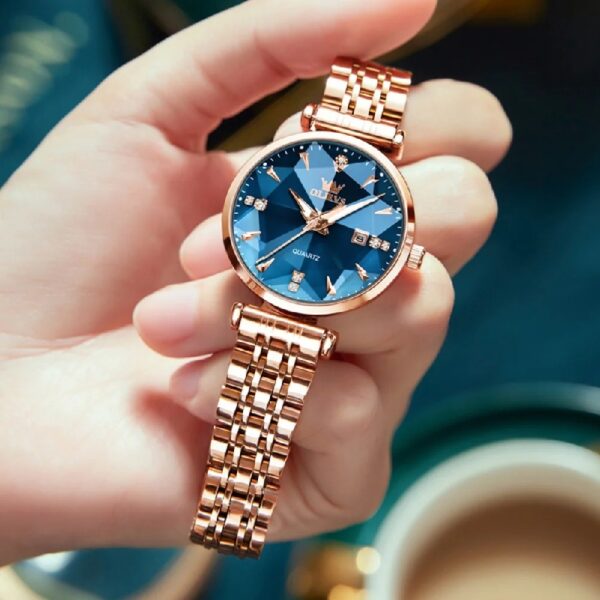 Women Watch Fashion Rose Gold Diamond Analog Quartz Female Watch for Women Luxury Dress Ladies Stainless Steel Luminous Waterproof Date Wrist Watches Green Dial