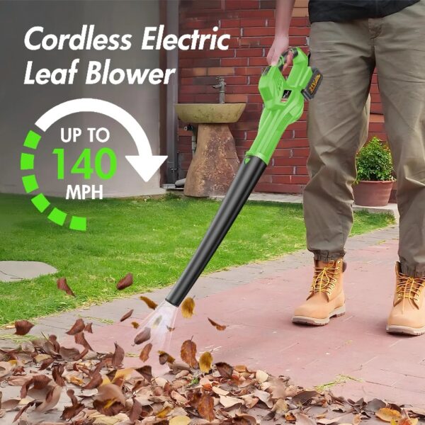 Cordless Leaf Blower, 6-Speed 140MPH 140CFM Leaf Blower, 3AH Battery, Green