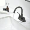4 Inch Faucet 2 Handle Bathroom Sink Faucet Lead-Free Brushed Nickel Bath Sink Faucet with Pop-up Drain Stopper and Supply Hoses