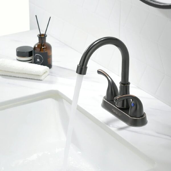 4 Inch Faucet 2 Handle Bathroom Sink Faucet Lead-Free Brushed Nickel Bath Sink Faucet with Pop-up Drain Stopper and Supply Hoses