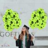 PMU Graduation Balloons 11 Inch PartyTex Premium Emerald Green with All-Over Print White Grad Caps-Confetti and Streamers Pkg/100