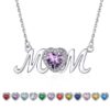 Bestyle S925 Sterling Silver Necklace for Mom Grandma Shiny CZ Heart Pendant Necklace March Created Aquamarine Birthstone Jewelry Mother's Day Gift