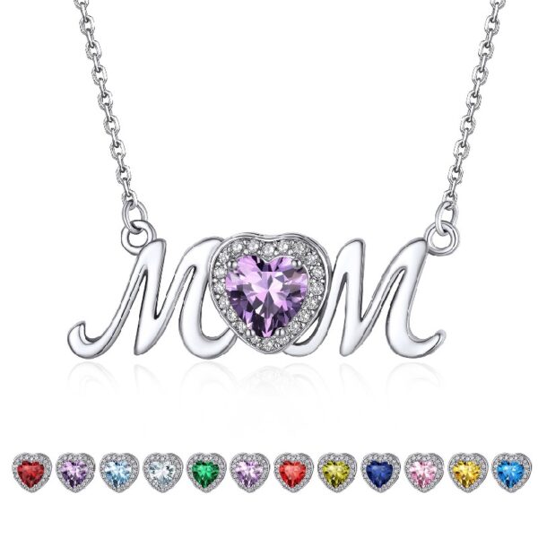 Bestyle S925 Sterling Silver Necklace for Mom Grandma Shiny CZ Heart Pendant Necklace March Created Aquamarine Birthstone Jewelry Mother's Day Gift