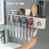 Toothbrush Holders Bathroom Decor with Toothpaste Dispenser, 4 Cups Toothbrush Holder Wall Mounted Bathroom Accessories