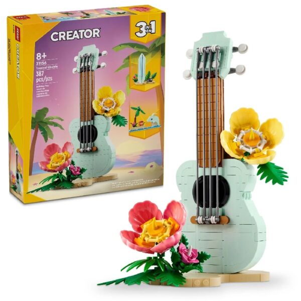 Creator 3 in 1 Tropical Ukulele Instrument Toy, Transforms from Ukulele to Surfboard Toy to Dolphin Toy, Sea Animal Toy, Beach-Themed Birthday Gift Idea for Girls and Boys Ages 8 and Up, 31156