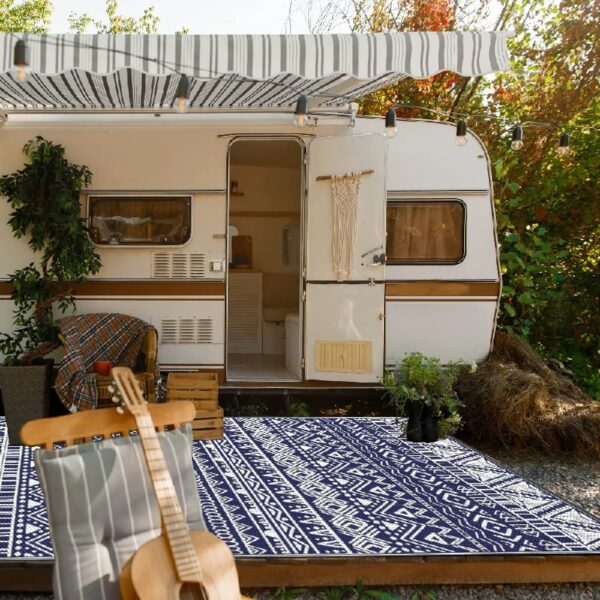 Outdoor Rugs Waterproof Plastic Straw Mat 6'x9' Reversible for RV Patio Deck Beach Black & Brown