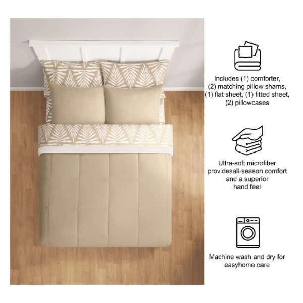 7 Piece Reversible Bed in a Bag Comforter Set with Sheets, Black, Queen