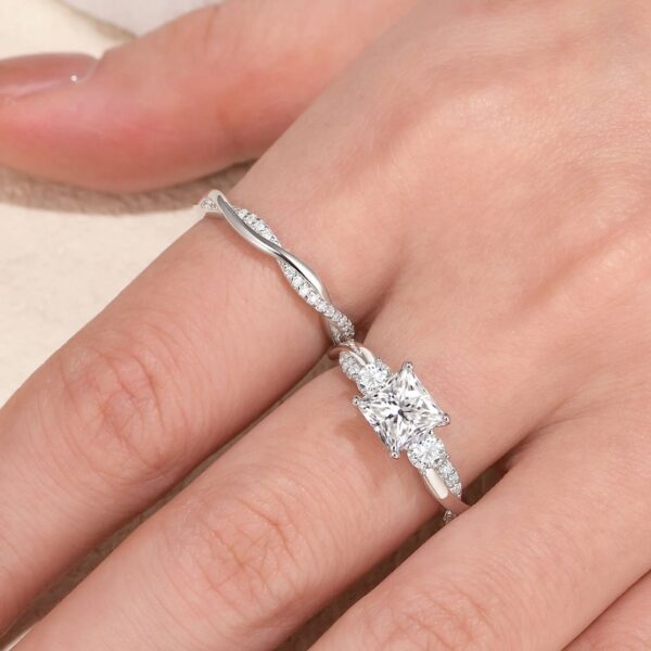 1 Carat Wedding Ring Sets Infinity Band Princess Sterling Silver Rings for Women CZ Size 7