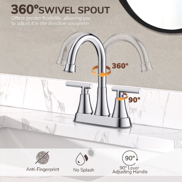 Bathroom Faucets 4 Inch Matte Black Bathroom Sink Faucet, Stainless Steel Lead-Free 2-Handle Centerset Faucet with Pop-up Drain and 2 Supply Hoses Fits 2 or 3-hole Sink