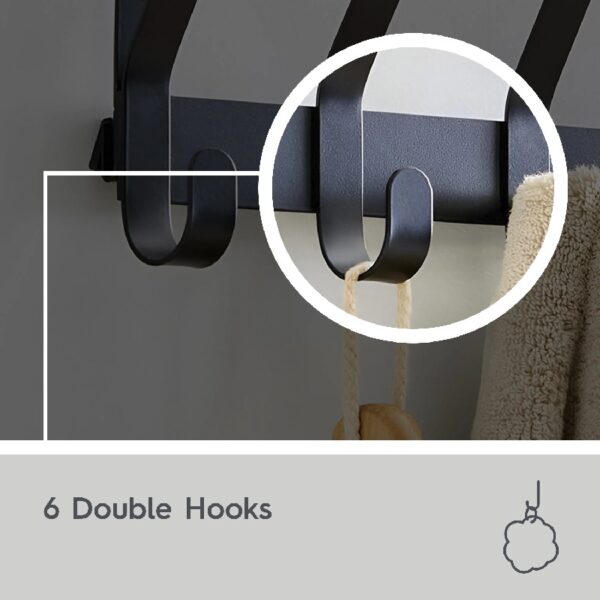 SnugFit Over-the-Door Hook Rack with 6 Double Hooks, Matte Black