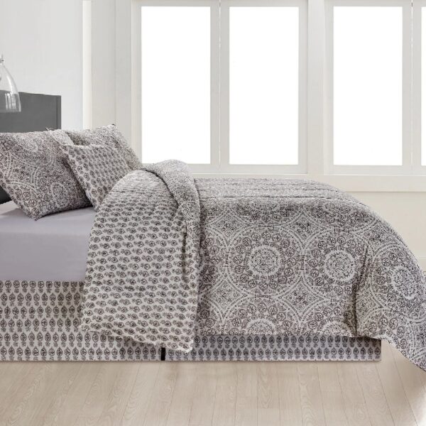 Lux Decor Collection 5 Piece Queen Down Alternative Comforter Set, Washable Duvet Bedding Set - Quatrefoil Navy